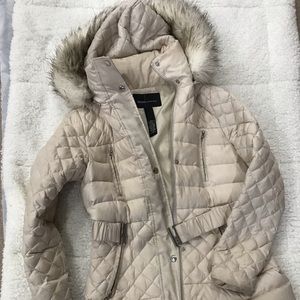 Mods International Cream Fur Hooded Coat